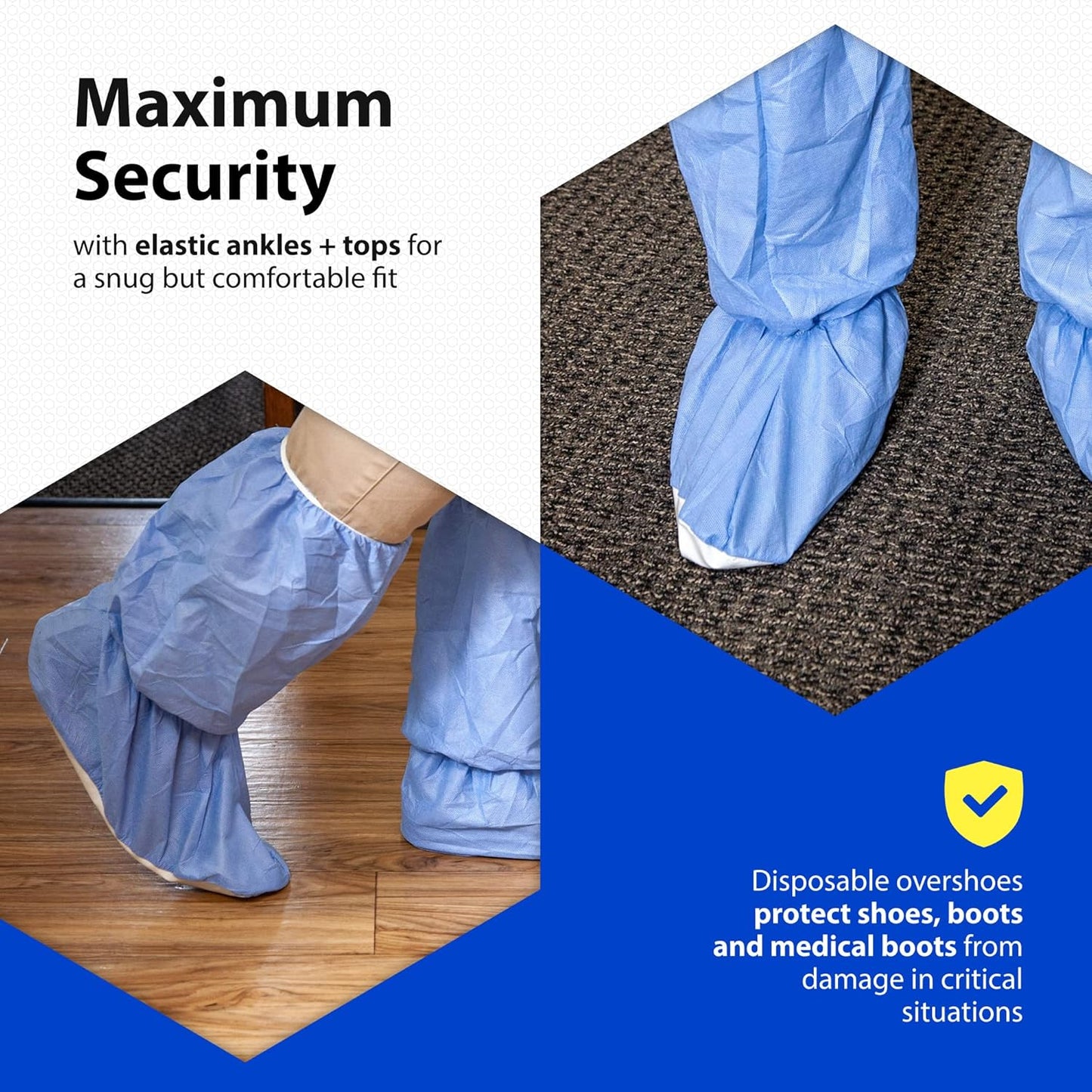 Quest Traction Disposable Boot and Shoe Covers - 18" Tall Non-Slip Protectors - Water and Skid Resistant Boot Protector - Hazmat Shoe Covers - Blue, X-Large, Pack of 50 Pairs