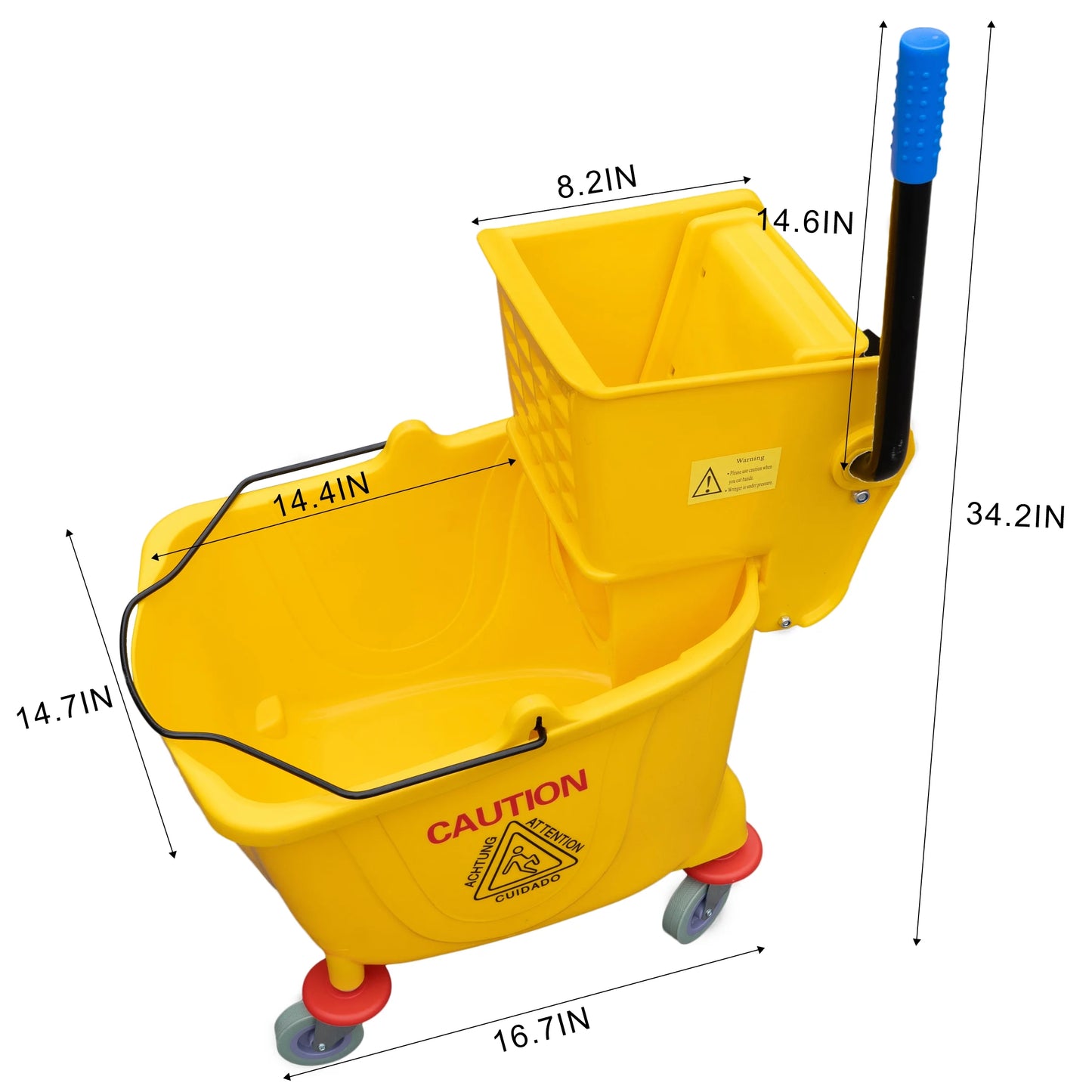 MATTHEW CLEANING Commercial Mop Bucket INCL.2 Pack Mop Head with Side Press Wringer on Wheels,Heavy Duty Tandem Portable Floor Cleaning Wavebrake,Ideal for Household,Industrial,Restaurant,34 Quart