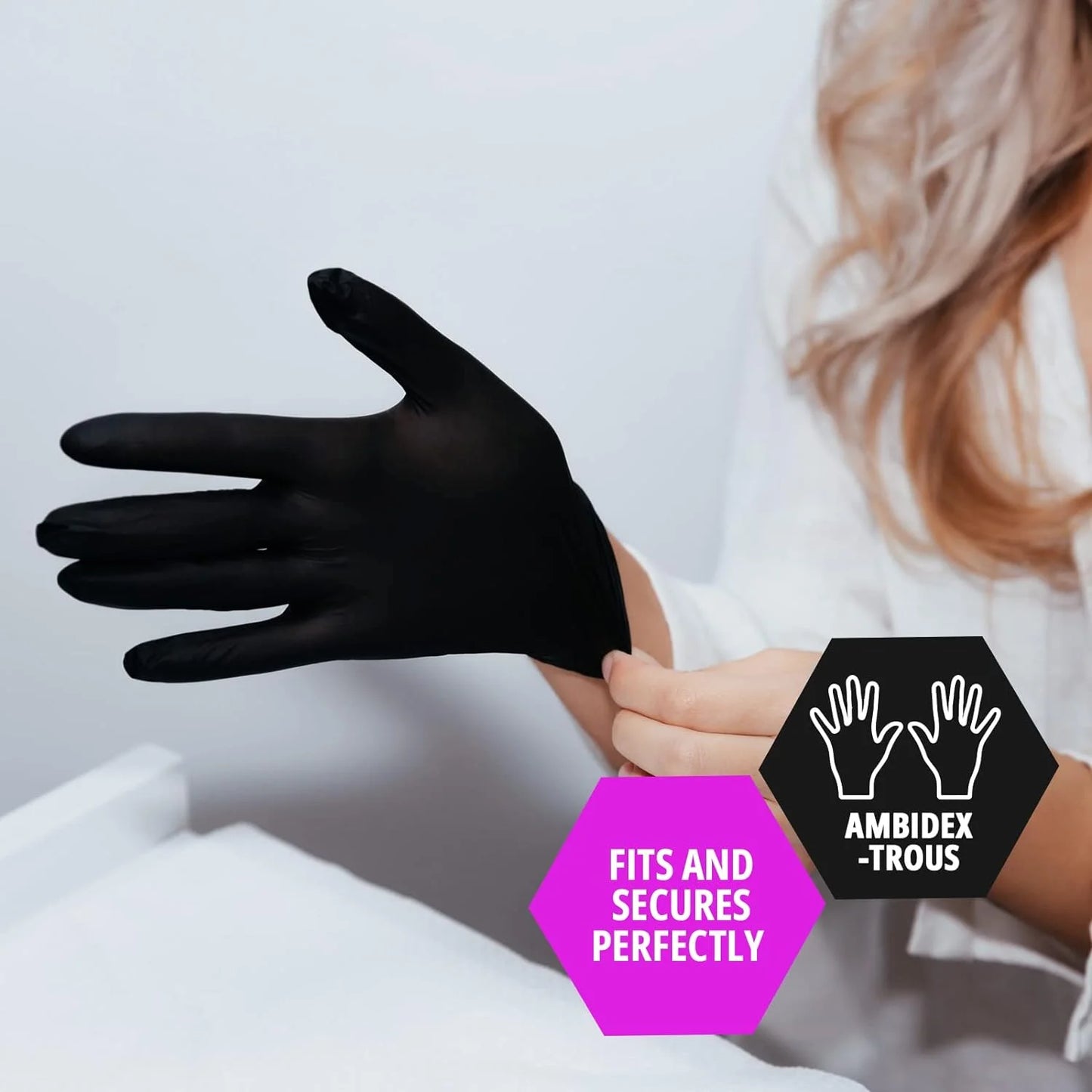 Nitrile Gloves Powder-Free Medical Examination Disposable Gloves, XL, Black, 100-Pack