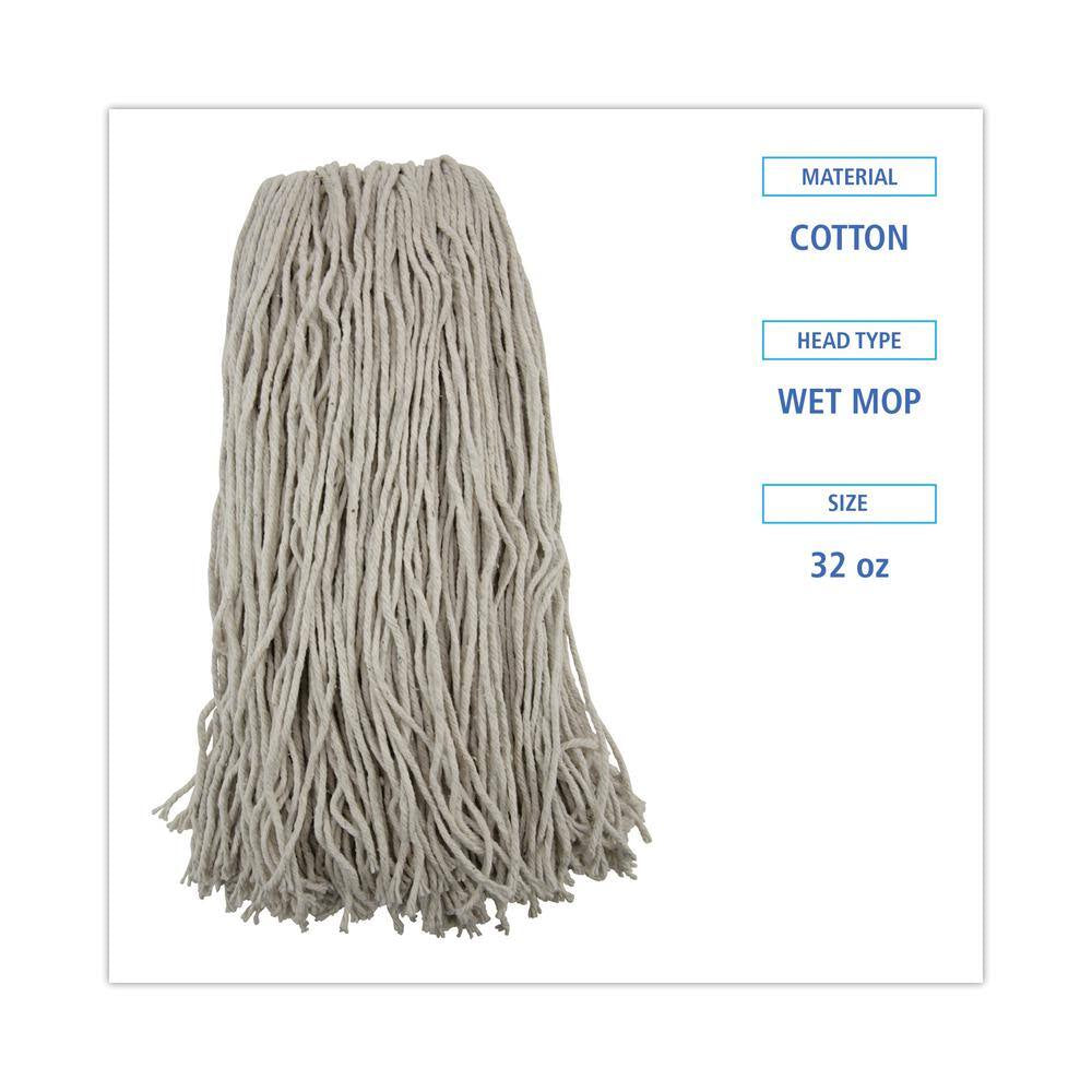Cotton Fiber Premium Standard String Mop Mop Head, 32 Oz., White, (12-Carton)