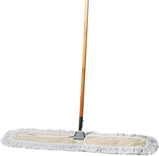 Commercial Dust Mop & Floor Sweeper, 36 In. Dust Mop for Hardwood Floors, Cotton Reusable Dust Mop Head, Wooden Broom Handle