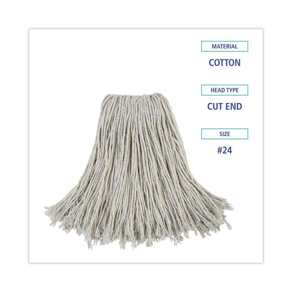 Cut-End Wet Mop Head, Cotton, No. 24, White 12/Carton