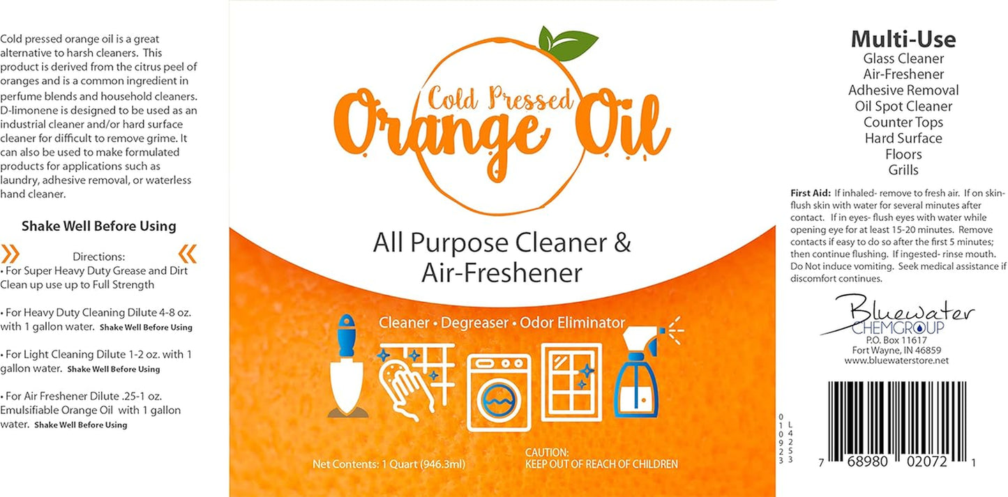 Premium Cold Pressed Orange Oil Concentrate- 32 Oz (D-Limonene), Concentrated Al