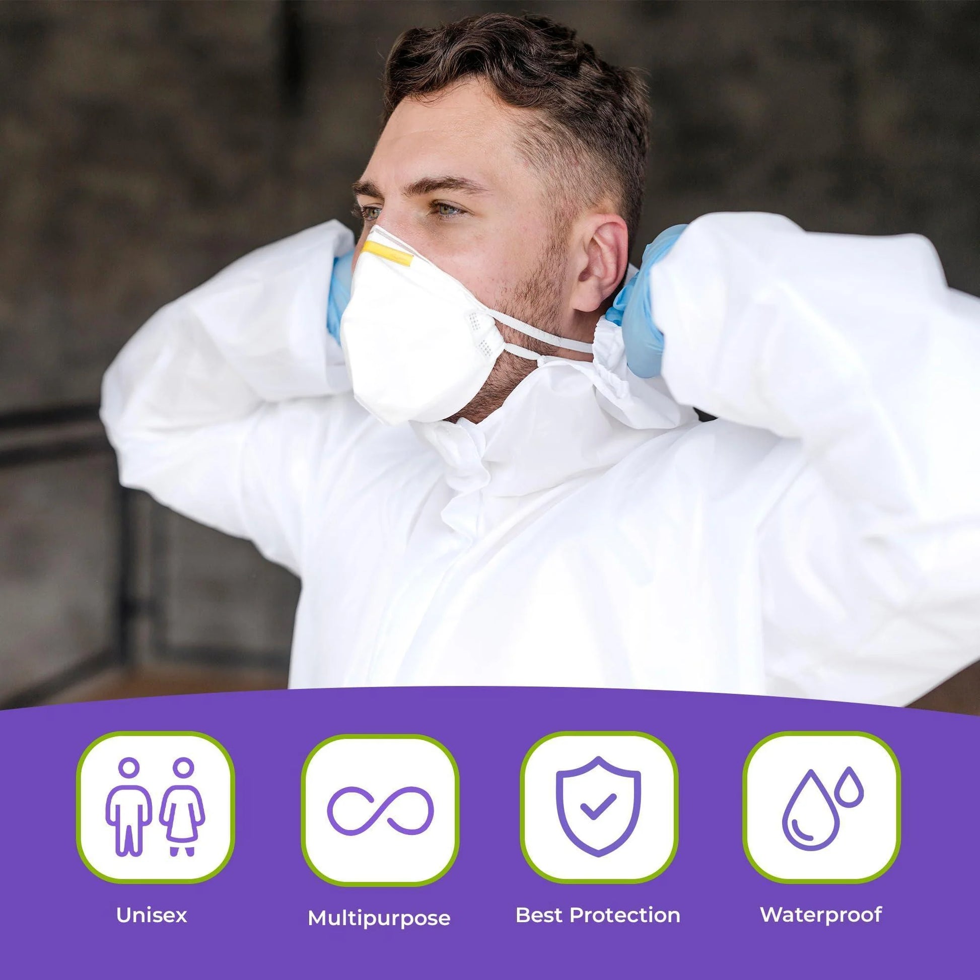 Medical Disposable Coveralls for Men Women 3X Large Size Pack of 5 White Suits