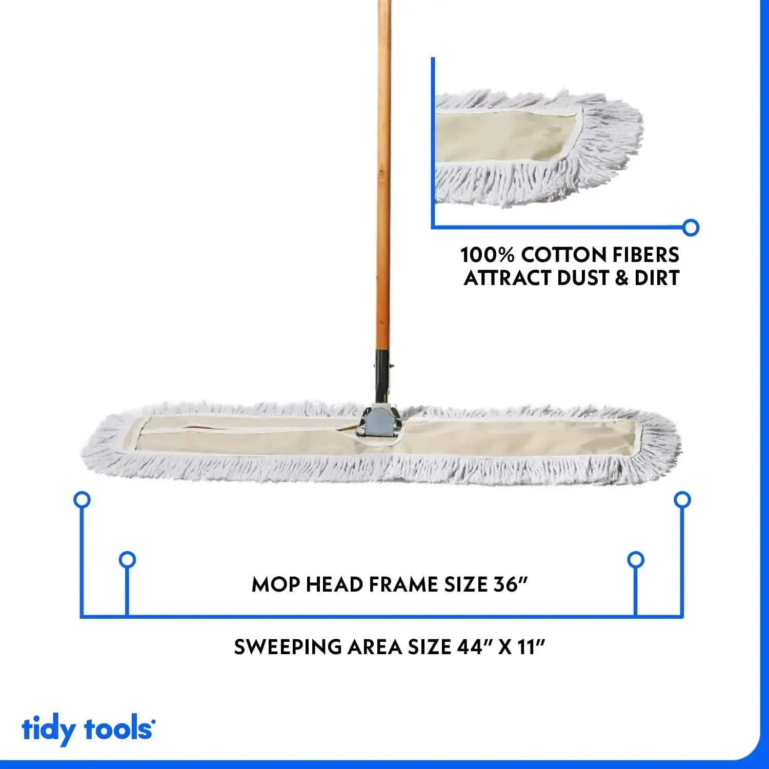 Commercial Dust Mop & Floor Sweeper, 36 In. Dust Mop for Hardwood Floors, Cotton Reusable Dust Mop Head, Wooden Broom Handle