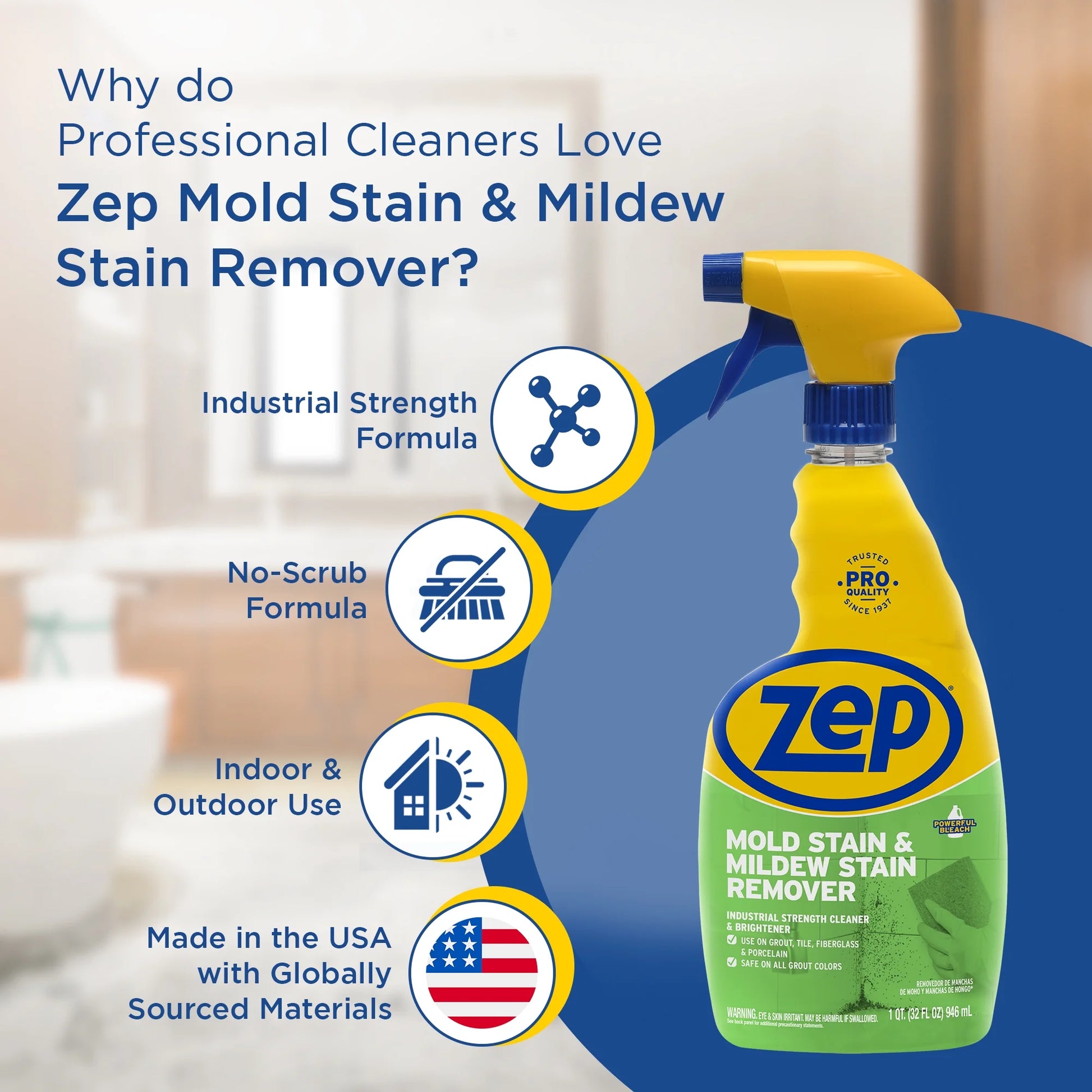Mold Stain and Mildew Stain Remover - 32 Oz (Pack of 12) - ZUMILDEW32 - Experience the Power of Our Professional Strength No-Scrub Formula