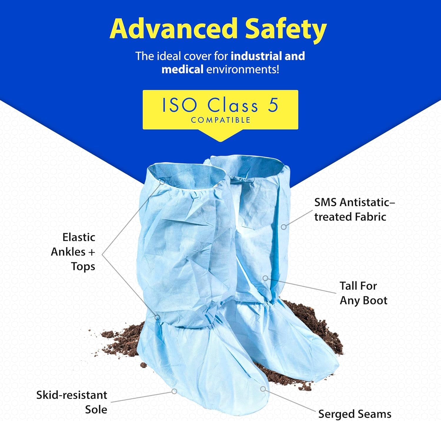 Quest Traction Disposable Boot and Shoe Covers - 18" Tall Non-Slip Protectors - Water and Skid Resistant Boot Protector - Hazmat Shoe Covers - Blue, X-Large, Pack of 50 Pairs