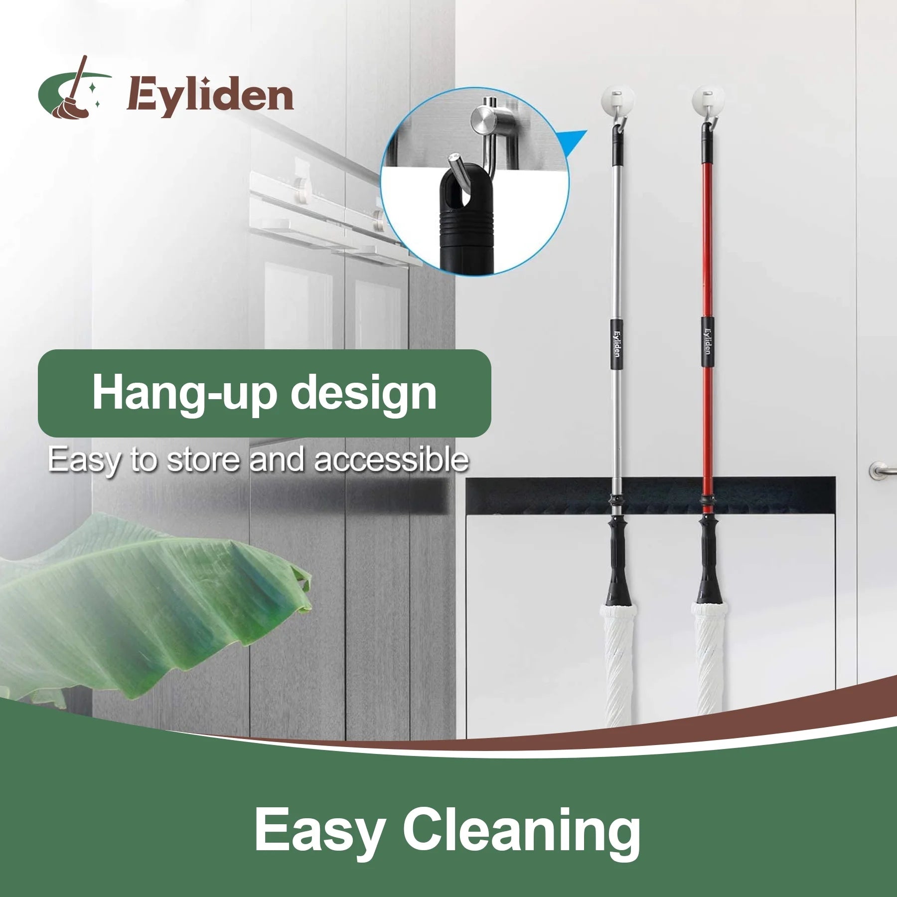Cotton Twist Mop for Floor Cleaning with 2 Reusable Heads, 57.5 Inch Silver Long Handle, White Color