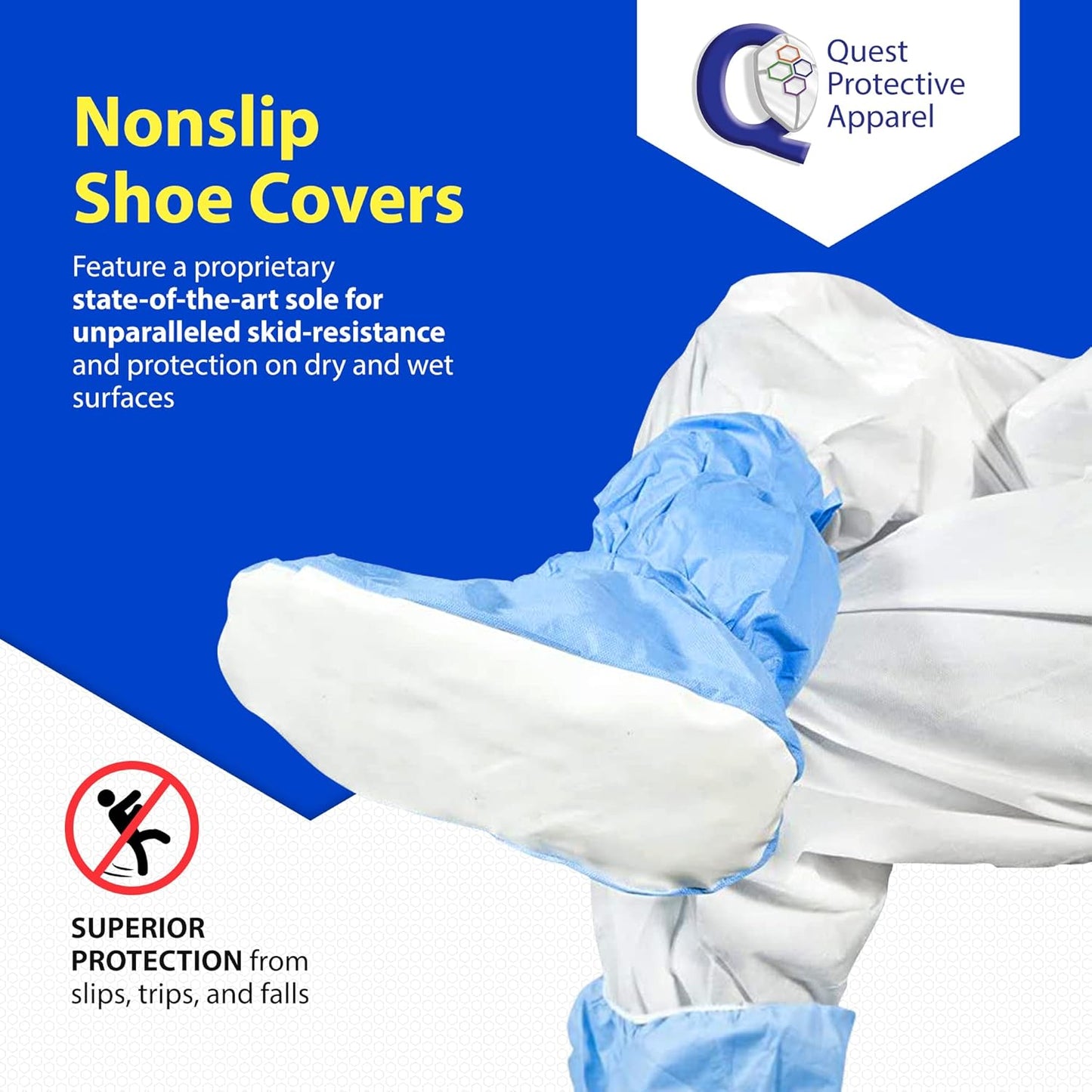 Quest Traction Disposable Boot and Shoe Covers - 18" Tall Non-Slip Protectors - Water and Skid Resistant Boot Protector - Hazmat Shoe Covers - Blue, X-Large, Pack of 50 Pairs