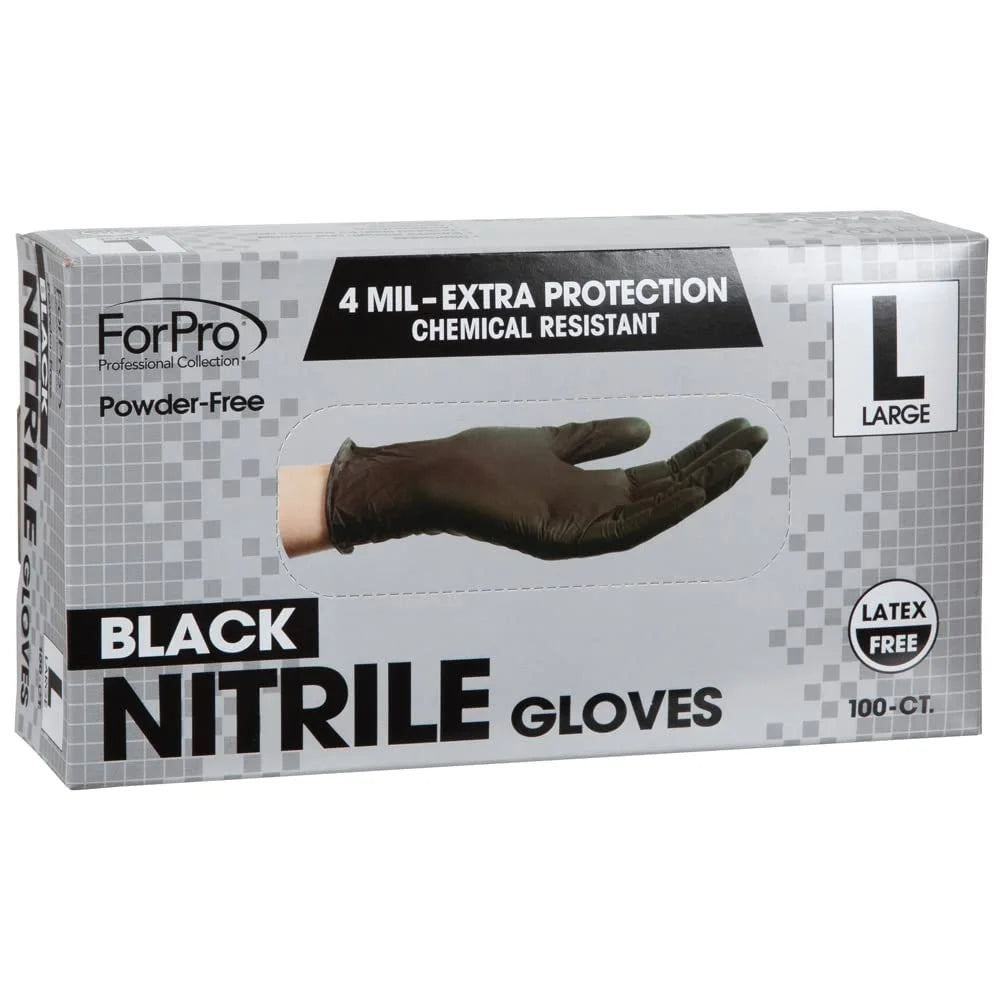 Forpro Disposable Nitrile Gloves, Chemical Resistant, Powder-Free, Latex-Free, Non-Sterile, Food Safe, 4 Mil, Black, Large, 100-Count
