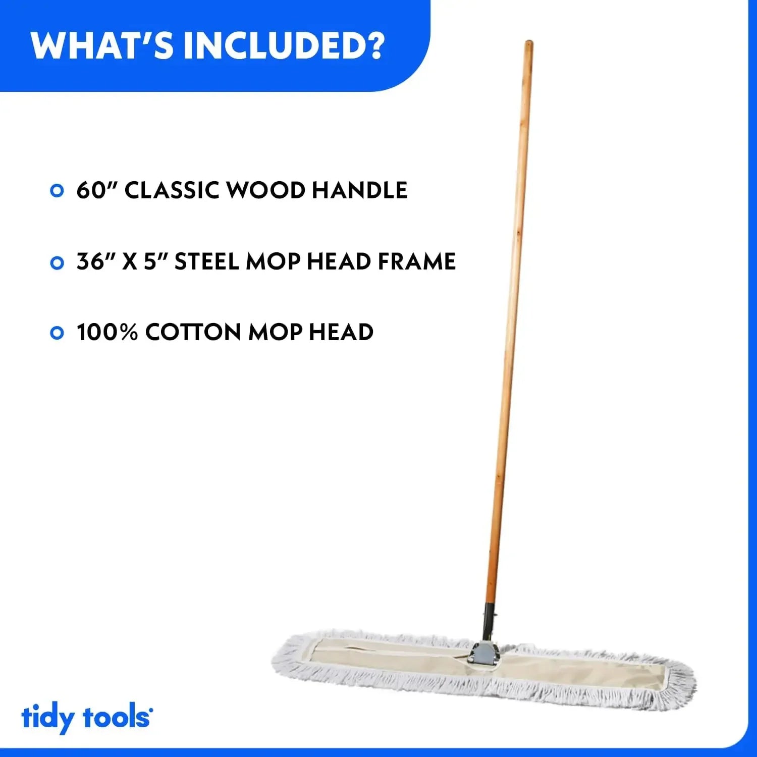 Commercial Dust Mop & Floor Sweeper, 36 In. Dust Mop for Hardwood Floors, Cotton Reusable Dust Mop Head, Wooden Broom Handle