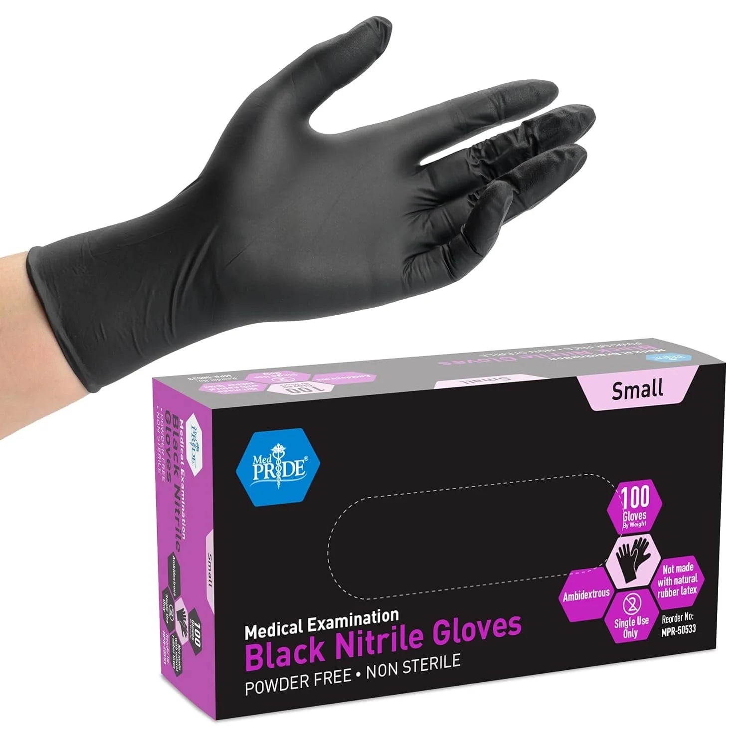 Nitrile Gloves Powder-Free Medical Examination Disposable Gloves, XL, Black, 100-Pack