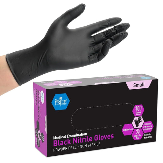 Nitrile Gloves Powder-Free Medical Examination Disposable Gloves, XL, Black, 100-Pack