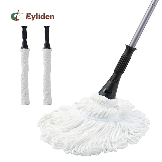 Cotton Twist Mop for Floor Cleaning with 2 Reusable Heads, 57.5 Inch Silver Long Handle, White Color