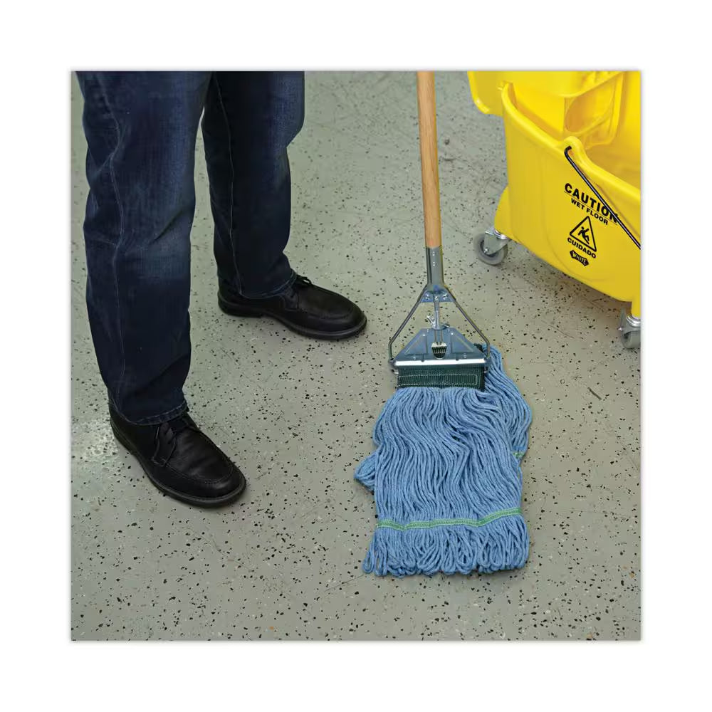 62 In. Natural Wooden Mop Handle and Screw Clamp Metal Head
