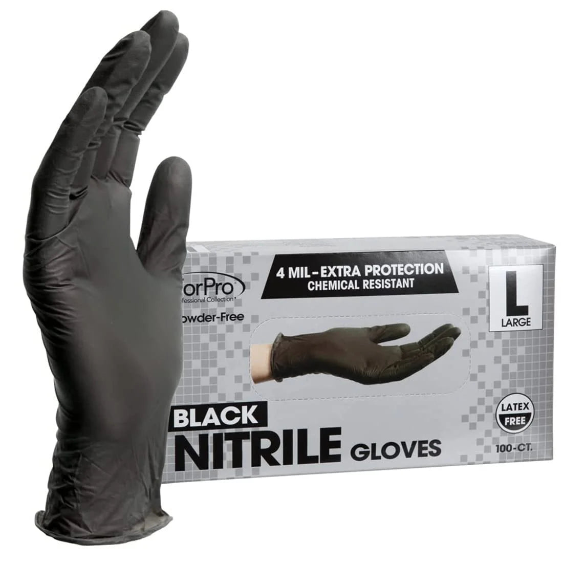 Forpro Disposable Nitrile Gloves, Chemical Resistant, Powder-Free, Latex-Free, Non-Sterile, Food Safe, 4 Mil, Black, Large, 100-Count