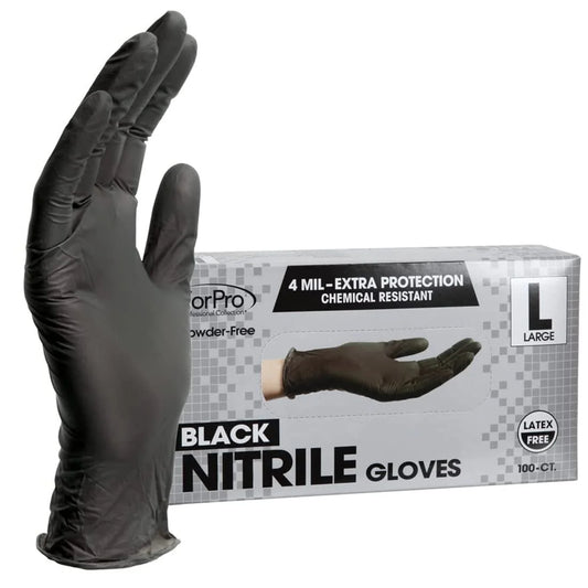 Forpro Disposable Nitrile Gloves, Chemical Resistant, Powder-Free, Latex-Free, Non-Sterile, Food Safe, 4 Mil, Black, Large, 100-Count