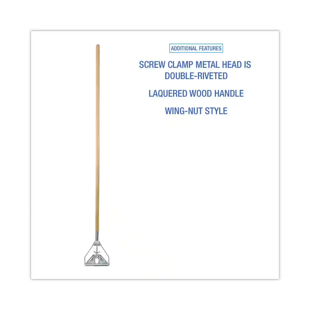 62 In. Natural Wooden Mop Handle and Screw Clamp Metal Head