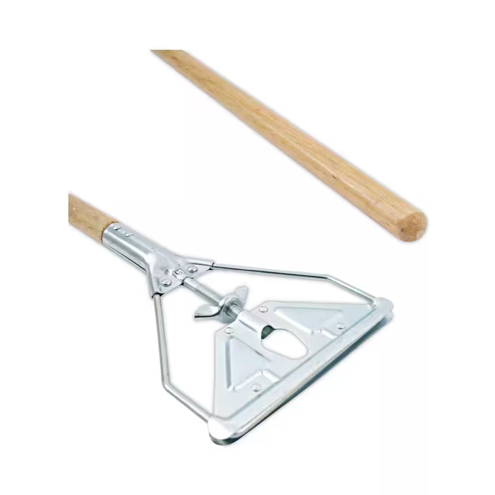 62 In. Natural Wooden Mop Handle and Screw Clamp Metal Head