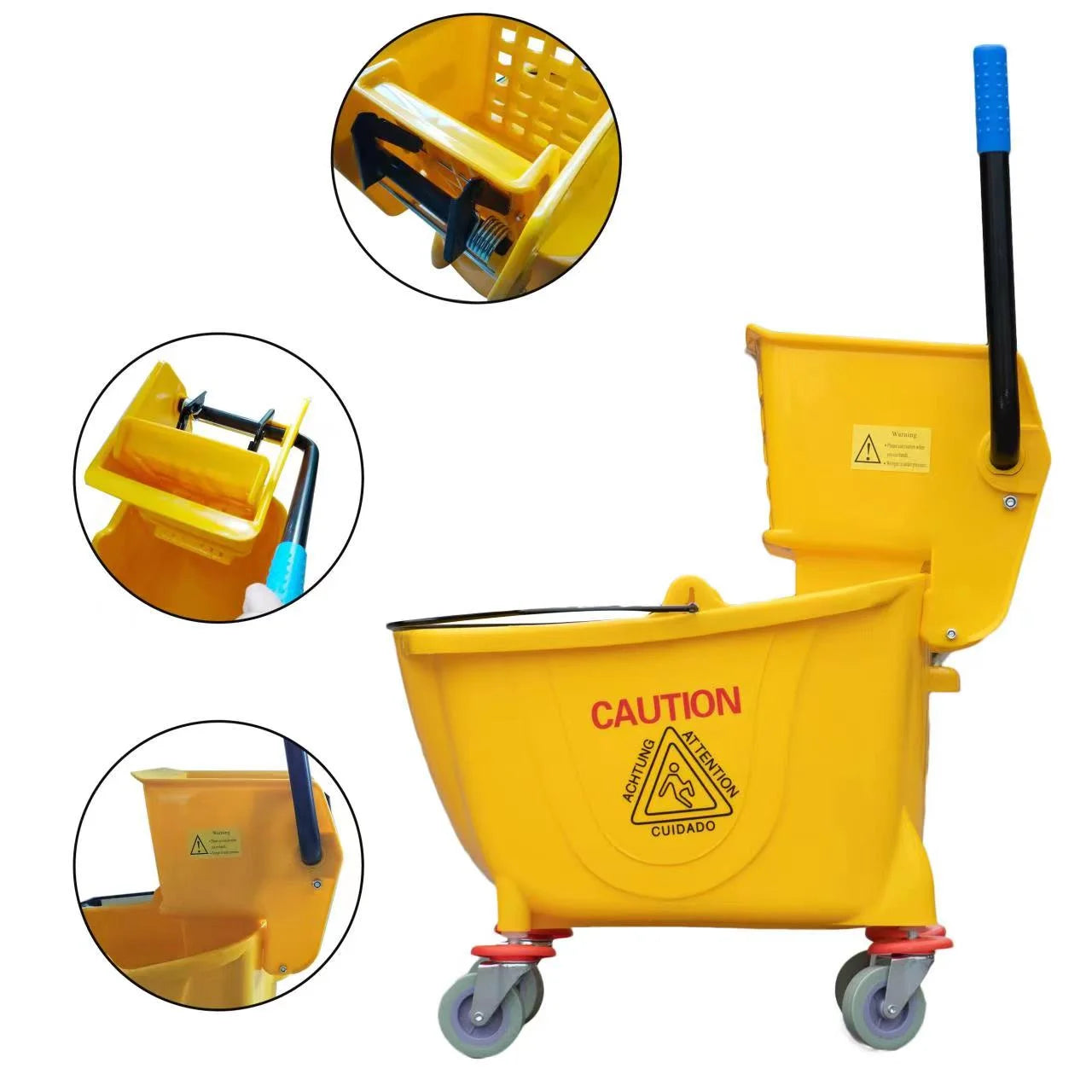 MATTHEW CLEANING Commercial Mop Bucket INCL.2 Pack Mop Head with Side Press Wringer on Wheels,Heavy Duty Tandem Portable Floor Cleaning Wavebrake,Ideal for Household,Industrial,Restaurant,34 Quart