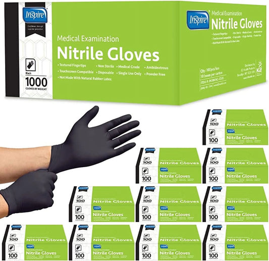 Small Black Nitrile Gloves Disposable Latex Free Gloves, Exam Grade Medical Gloves, Food Service, Cleaning Gloves, Tattoo Supplies, Case of 1000 Ct
